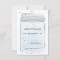 Convite de Casamento Blue Mason Jar & Fireflies