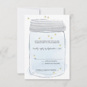 Convite de Casamento Blue Mason Jar & Fireflies