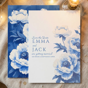 Convite de casamento Blue Peony Floral Save the Da