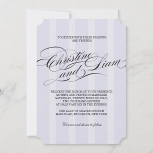 Convite de Casamento Blue Stripes Flourish Script