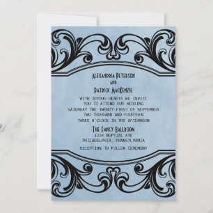 Convite de casamento Blue Vintage Swirls