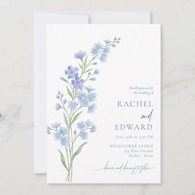 Convite de Casamento Blue Wildflower (Frente)