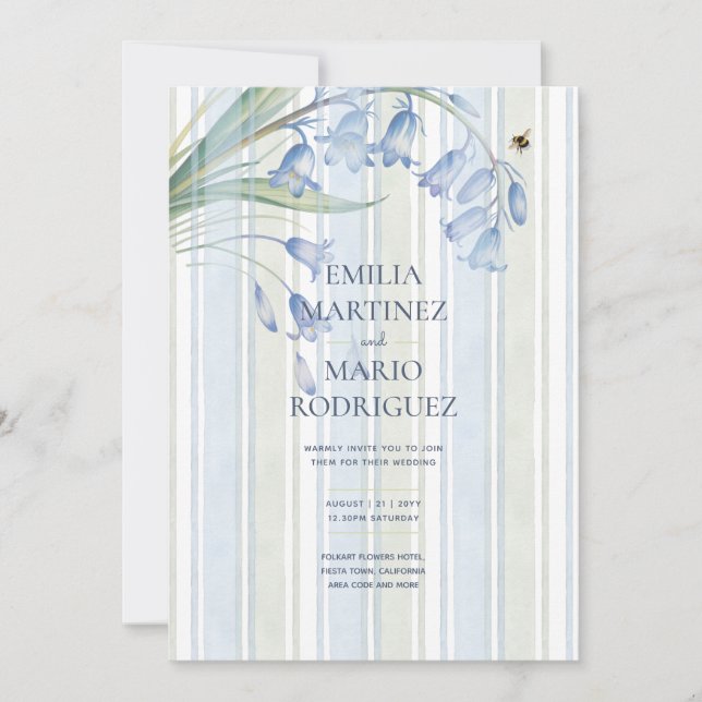 Convite de Casamento Bluebells Bees Blue Sage Botâ (Frente)