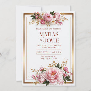 Convite de Casamento Blush Peony Gilded Double Fra