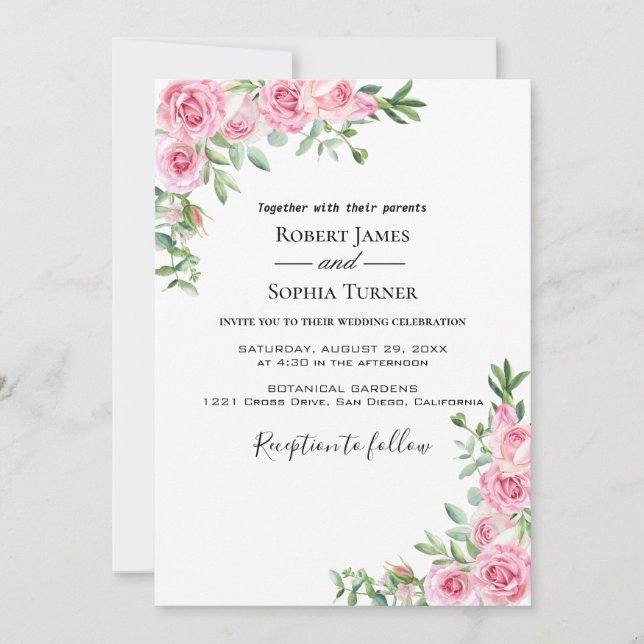Convite de Casamento Blush Pink Bloom (Frente)