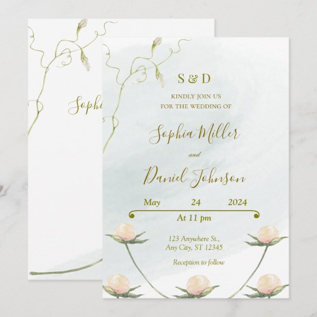 Convite de casamento Blush Rosa (Frente/Verso)