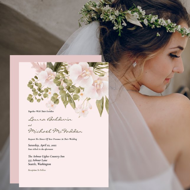 Convite de Casamento Blush Rosa, Verde, Estilo Boh (Criador carregado)