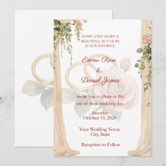 Convite de Casamento Blush Rose & Draped Floral |