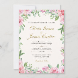 Convite de Casamento Blush Roses | Floral Editável