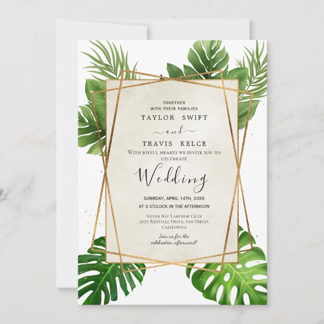 Convite de Casamento Blush Tropical Palm (Frente)