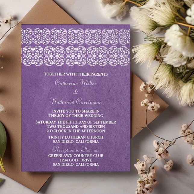 Convite de casamento Boêmia Moderno Roxo (Purple Modern Bohemian Wedding Invite)