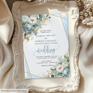 Convite de casamento Bohemian Dusty Blue Dourado P