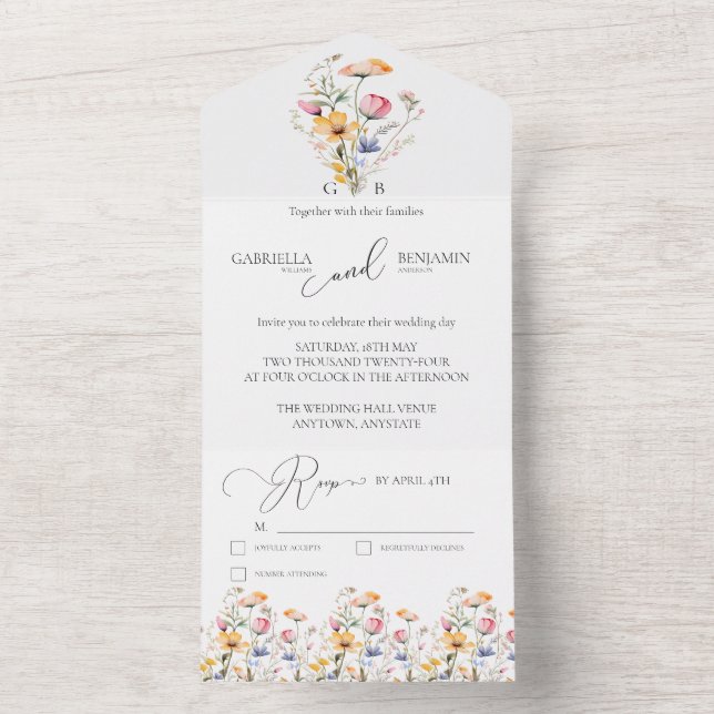 Convite de Casamento Boho Água-Forte de Prado de F (Interno)