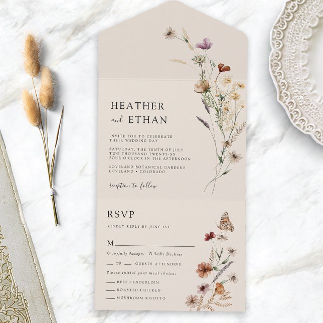 Convite de Casamento Boho All in One (Boho All in One Wedding Invite
)