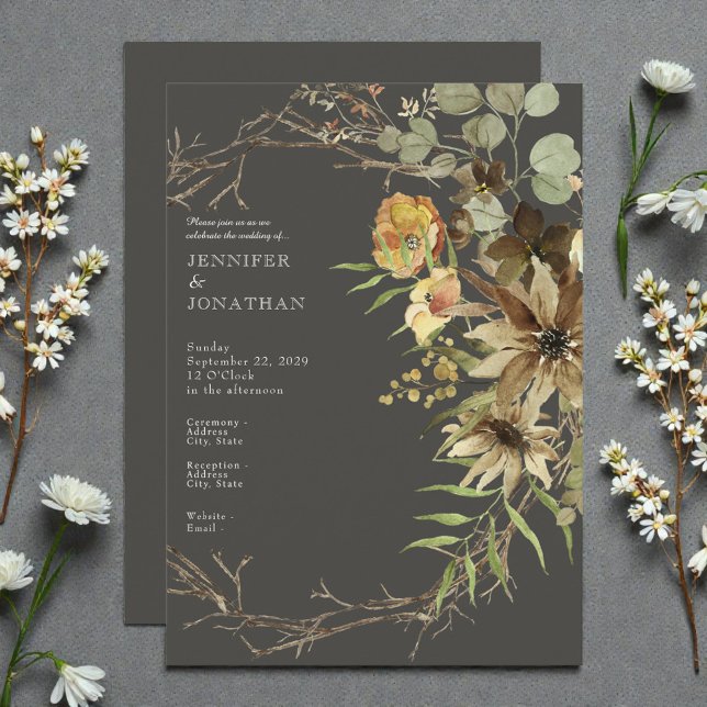 Convite de Casamento Boho Aquarela Cores Neutras (Criador carregado)
