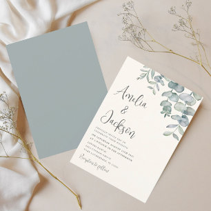 Convite de Casamento Boho Aquarela Eucalipto Azul