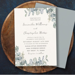 Convite de Casamento Boho Aquarela Eucalipto Azul