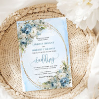 Convite de Casamento Boho Aquarela Flores Azuis Do