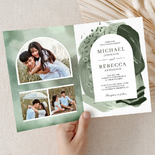 Convite de Casamento Boho Arch Verde Sage Pincelad