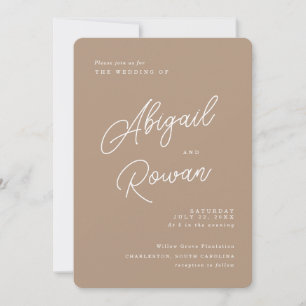 Convite de Casamento Boho Areia Minimalista Letra 