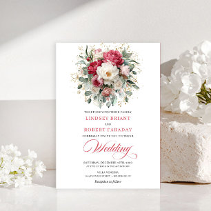 Convite de Casamento Boho Atemporal Carmesim Bege