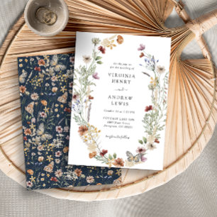 Convite de Casamento Boho Azul Marinho