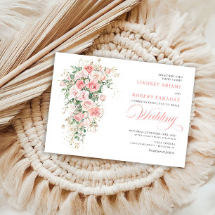 Convite de Casamento Boho Blush Rosas Folhagem Dou