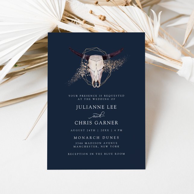 Convite de Casamento Boho Chic com Caveira de Boi (Criador carregado)