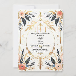 Convite de Casamento Boho Chic Dourado e Floral