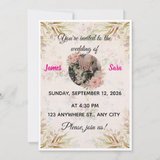 Convite de Casamento Boho com Grama das Pampas e F