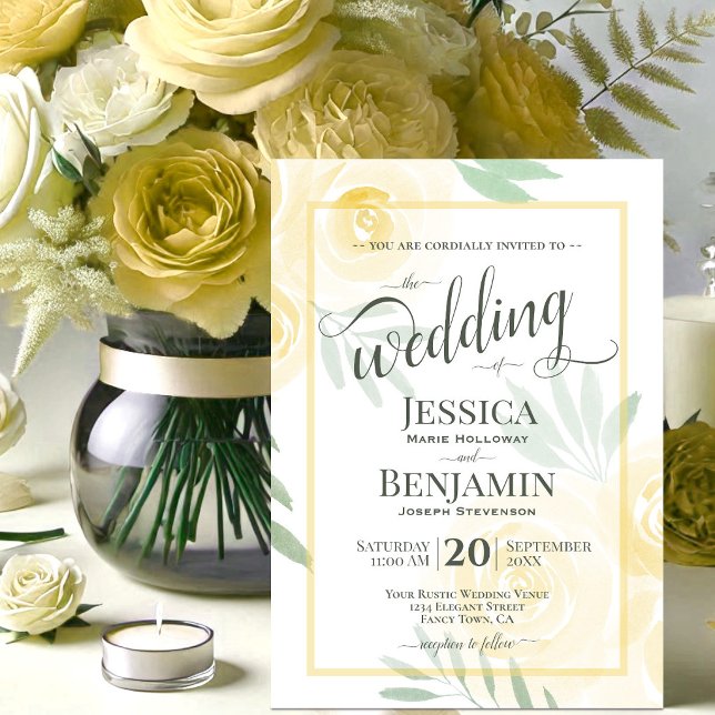 Convite de Casamento Boho com Rosas Amarelas ou Do (Criador carregado)