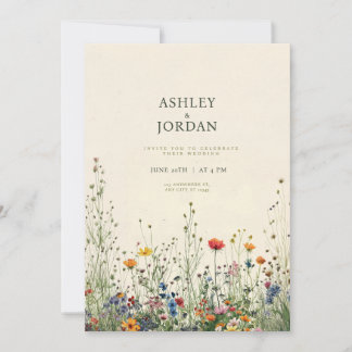 Convite de Casamento Boho Cream Wildflower