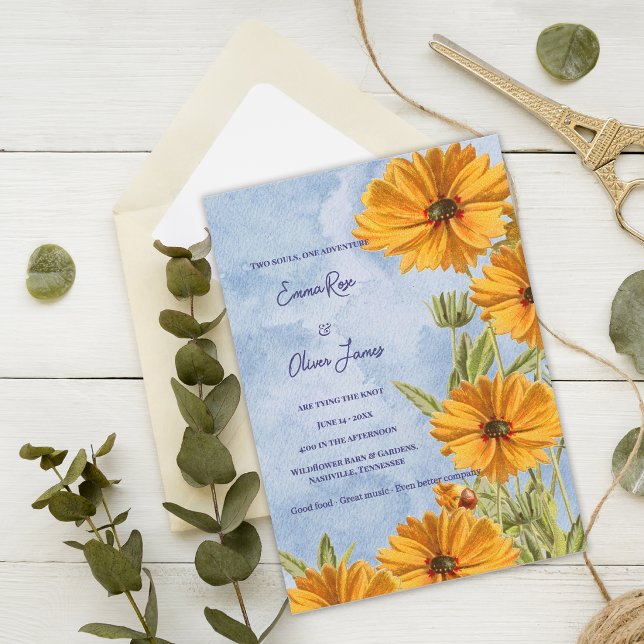 Convite de Casamento Boho de Girassol em Aquarela (Watercolor Sunflower Boho Wedding Invitation | Wildflower Summer Garden Wedding Invite)