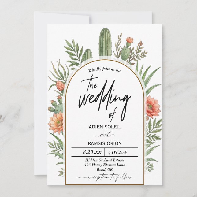 Convite de Casamento Boho Deserto Cactus (Frente)