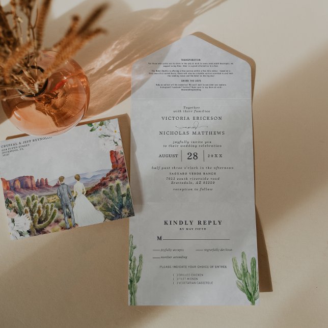 Convite de Casamento Boho Deserto Cactus | Tudo em (Criador carregado)