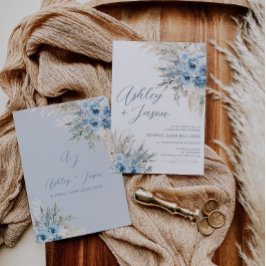 Convite de Casamento Boho Dusty Blue Pampas