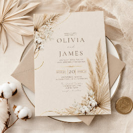Convite de Casamento Boho Elegância Pampas Neutro