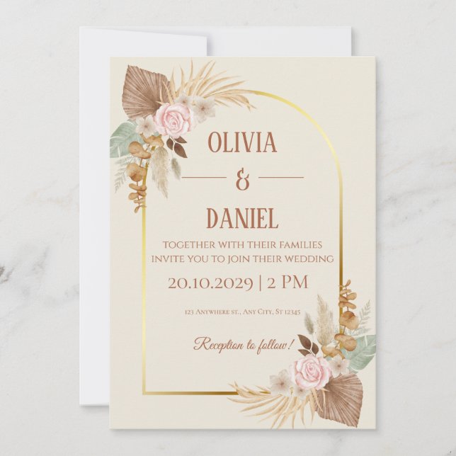 Convite de Casamento Boho Elegante - Arco Moderno  (Frente)