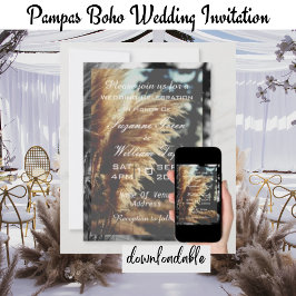 Convite de Casamento Boho Elegante com Grama das P