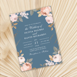 Convite de Casamento Boho Elemental Blue Peonies