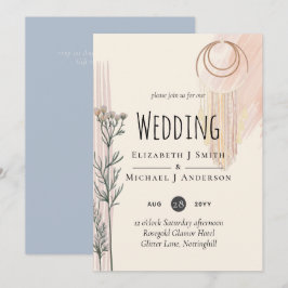 Convite de Casamento BOHO em Azul Poeira e Pêssego