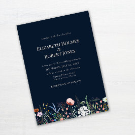 Convite de Casamento Boho Flor de Campo Azul Marin