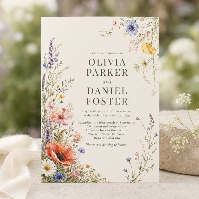 Convite de Casamento Boho Flor de Campo Colorido (Criador carregado)