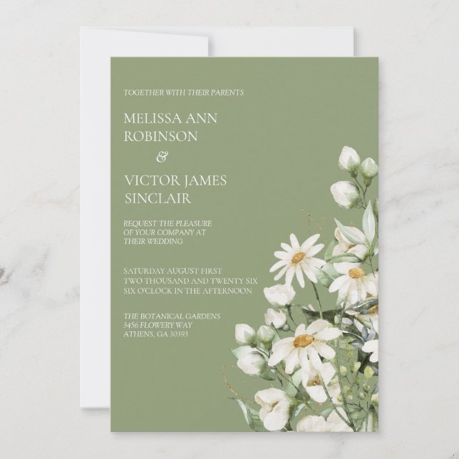 Convite de Casamento Boho Flor Silvestre Margarida (Frente)