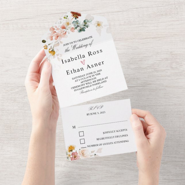 Convite de Casamento Boho Flor Silvestre Rústico (Aba destacável)