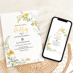 Convite de Casamento Boho Floral Amarelo Elegante
