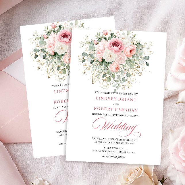 Convite de Casamento Boho Floral Bege Caprichoso (Whimsical Blush Floral Boho Wedding Invitation)