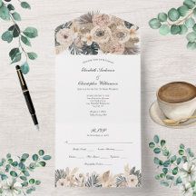 Convite de Casamento Boho Floral Botânico Tudo em 