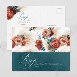 Convite de Casamento Boho Floral em Terracota Azul
