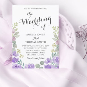Convite de Casamento Boho Floral Eucalipto Roxo